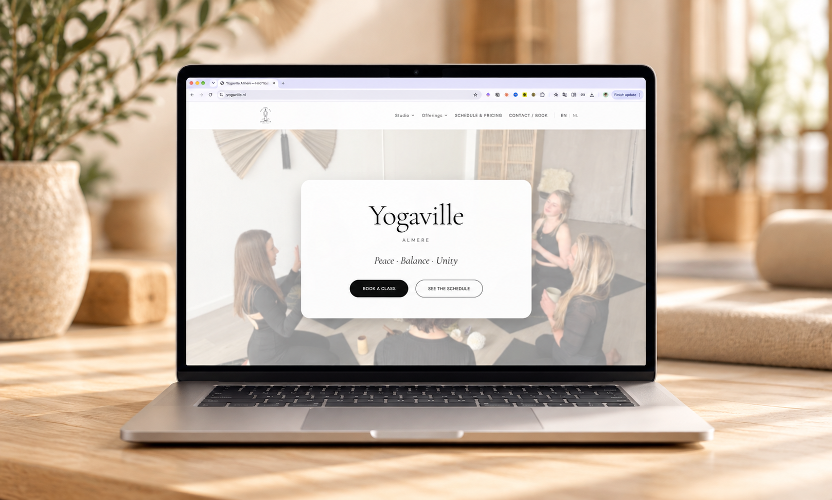 Yogaville website on desktop